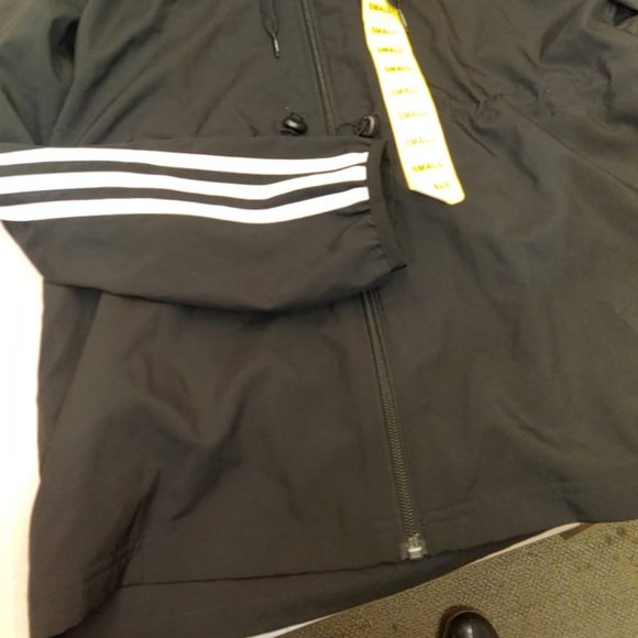 ADIDAS Women Full Zip Hoodie Windbreaker Lightweight Jacket 3 Stripe -Black - Picture 6 of 7